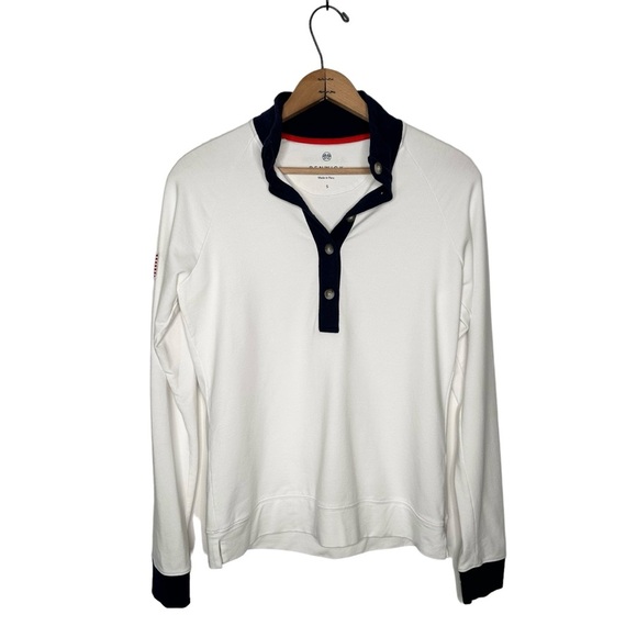 Renwick White Mock Quarter Button Long Sleeve Cotton Blend Golf Polo Size Small - Picture 1 of 7